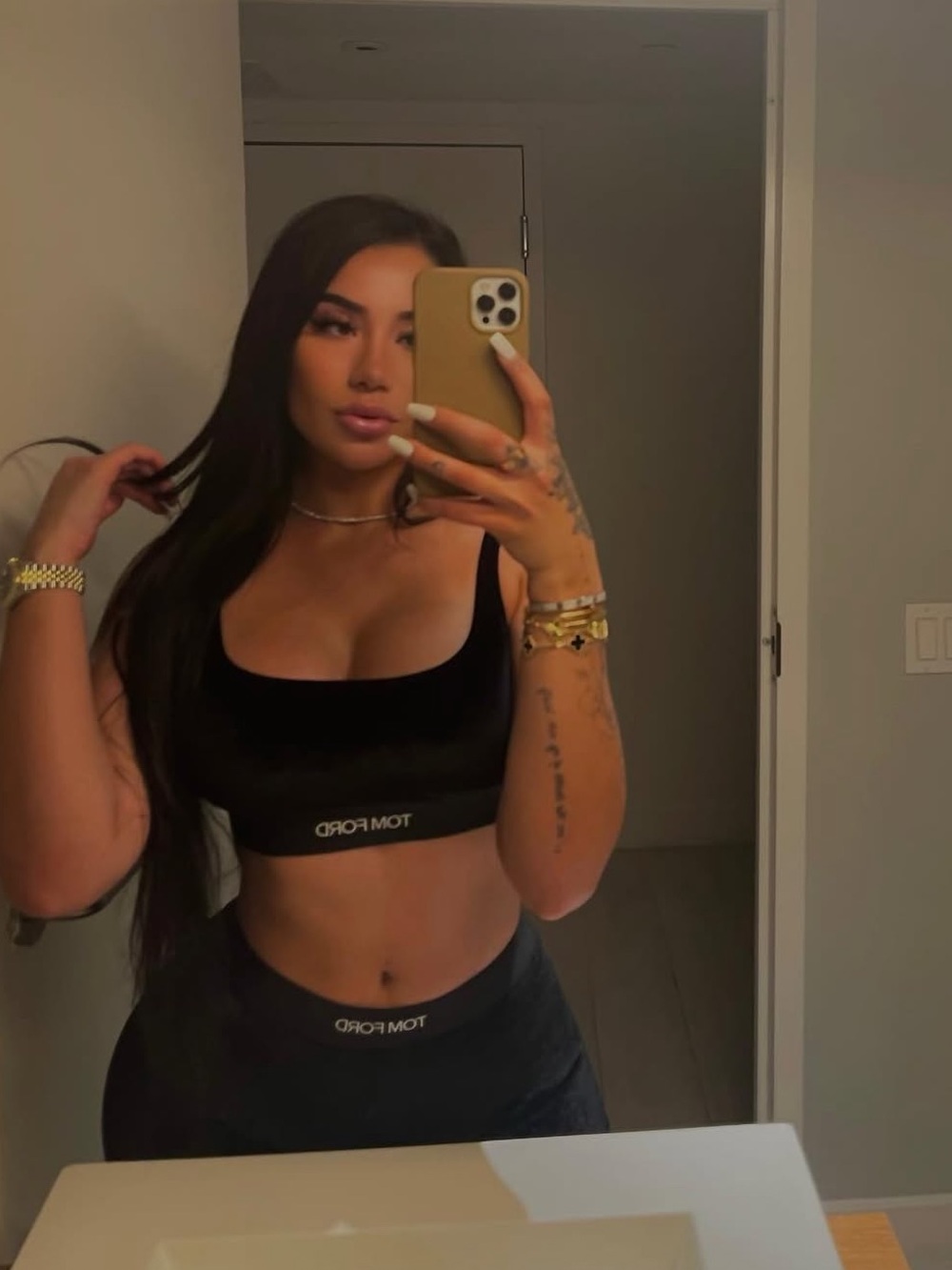 Tom Ford Black Branded Scoop Crop Tank